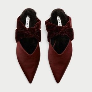 Zara Velvet Backless Shoes With Bow
